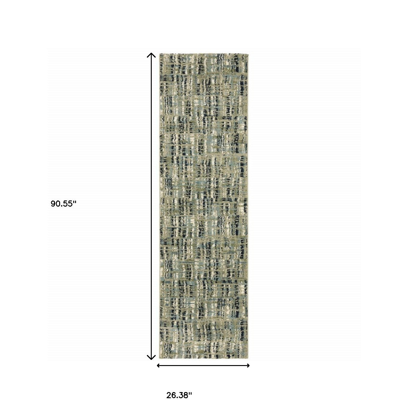 2' X 8' Green Blue Ivory Beige And Light Blue Abstract Power Loom Stain Resistant Runner Rug