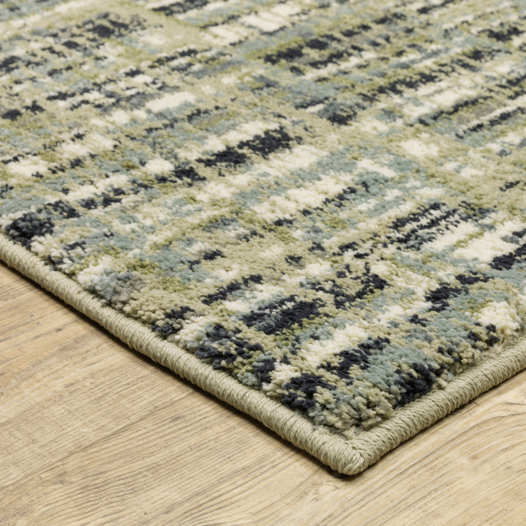 2' X 8' Green Blue Ivory Beige And Light Blue Abstract Power Loom Stain Resistant Runner Rug