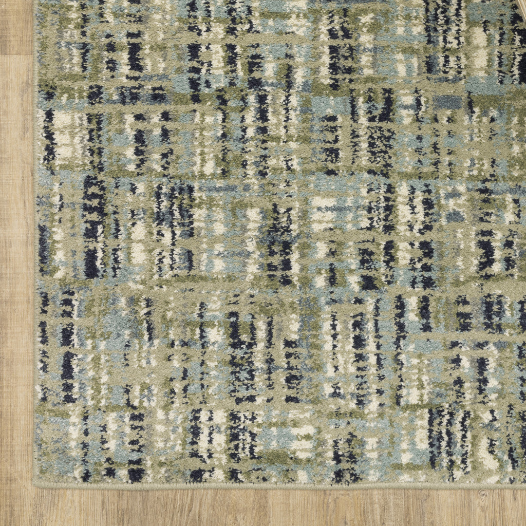 2' X 8' Green Blue Ivory Beige And Light Blue Abstract Power Loom Stain Resistant Runner Rug