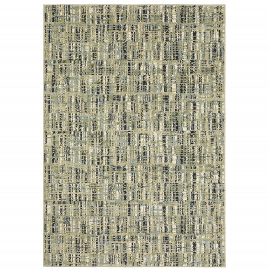 4' X 6' Green Blue Ivory Beige And Light Blue Abstract Power Loom Stain Resistant Area Rug