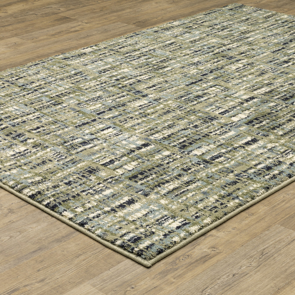 4' X 6' Green Blue Ivory Beige And Light Blue Abstract Power Loom Stain Resistant Area Rug