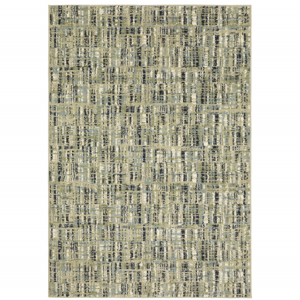 5' X 7' Green Blue Ivory Beige And Light Blue Abstract Power Loom Stain Resistant Area Rug