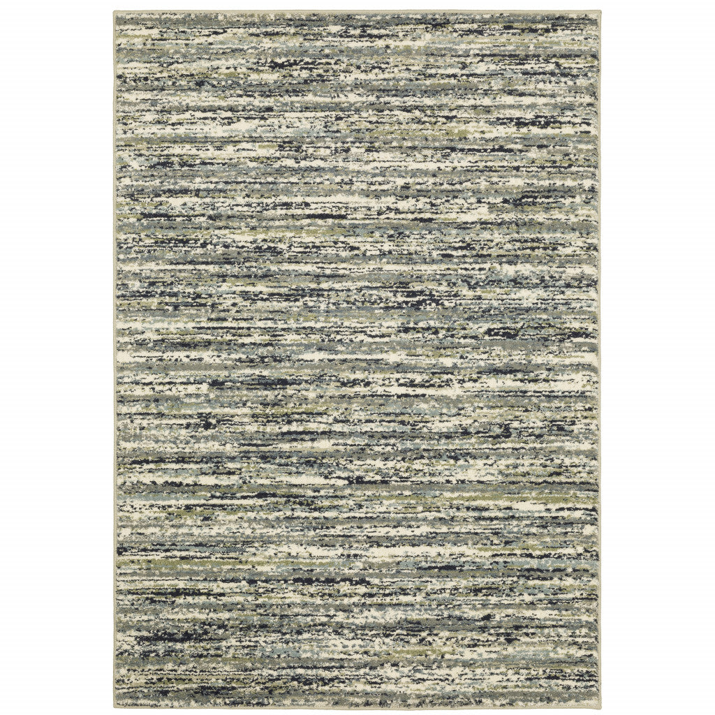 4' X 6' Blue Green Light Blue Grey And Ivory Abstract Power Loom Stain Resistant Area Rug