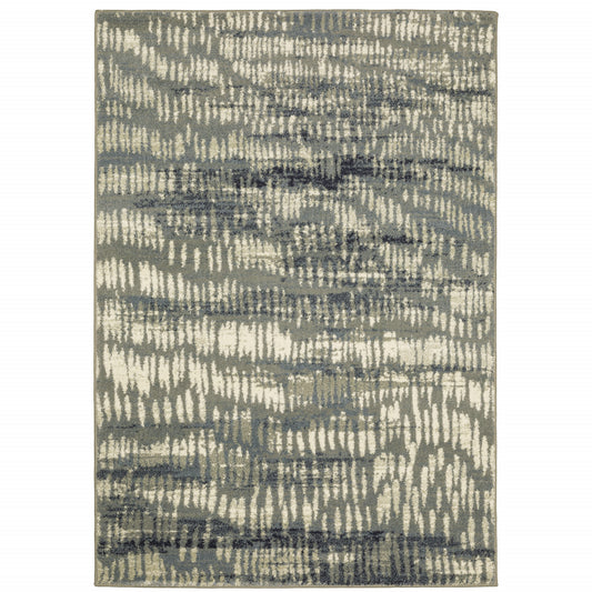 8' X 10' Grey Beige Blue And Light Blue Abstract Power Loom Stain Resistant Area Rug