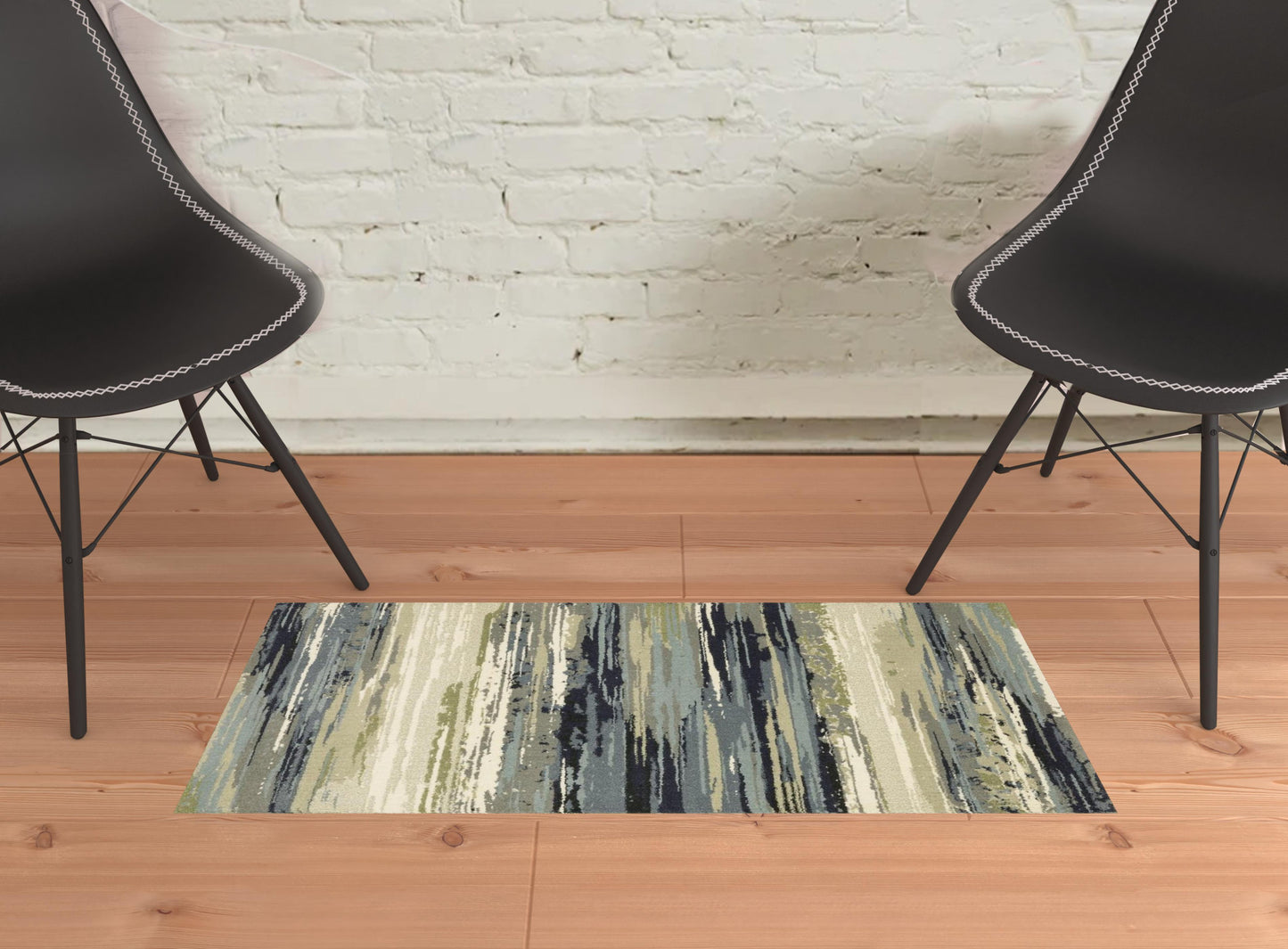 2' X 3' Blue Green Grey Light Blue And Beige Abstract Power Loom Stain Resistant Area Rug