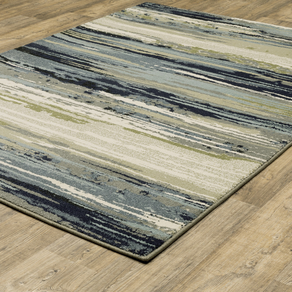 2' X 3' Blue Green Grey Light Blue And Beige Abstract Power Loom Stain Resistant Area Rug