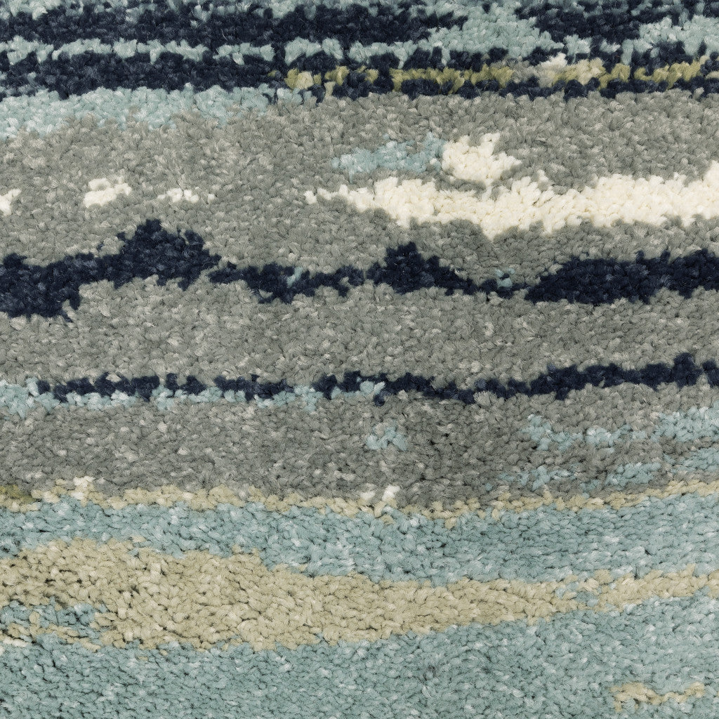 4' X 6' Blue Green Grey Light Blue And Beige Abstract Power Loom Stain Resistant Area Rug