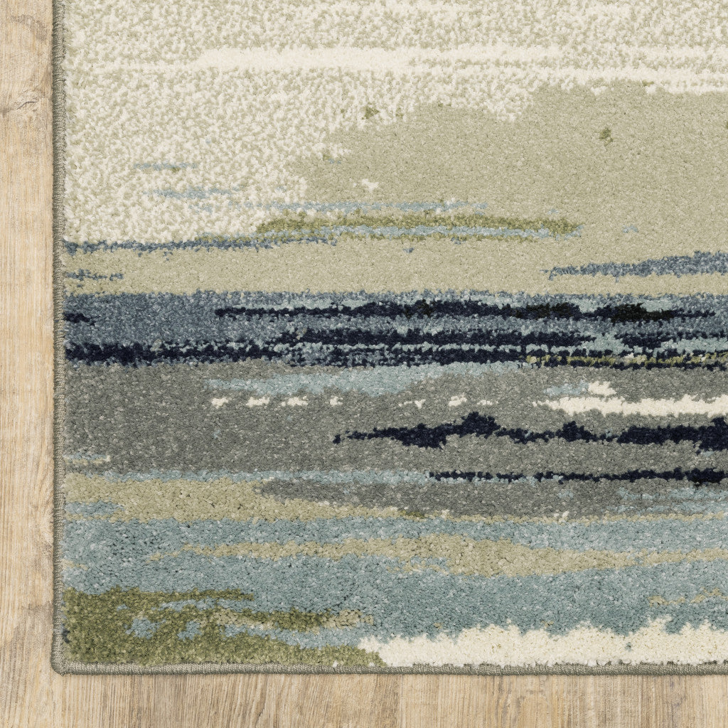 8' X 10' Blue Green Grey Light Blue And Beige Abstract Power Loom Stain Resistant Area Rug