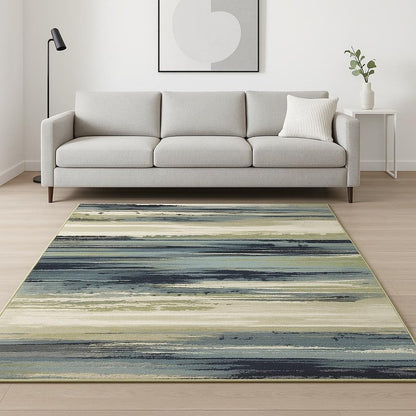 10' X 13' Blue Green Grey Light Blue And Beige Abstract Power Loom Stain Resistant Area Rug