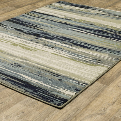 10' X 13' Blue Green Grey Light Blue And Beige Abstract Power Loom Stain Resistant Area Rug
