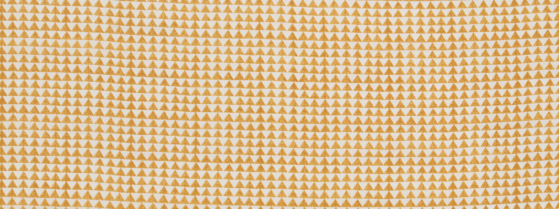 Beige fabric with a dense orange triangle geometric pattern; lightweight textile for apparel or home decor.