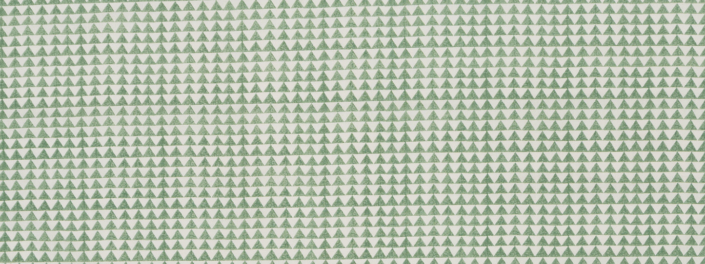 Mint green pyramid print on white background, a repeating geometric motif suitable for fabric or wallpaper.