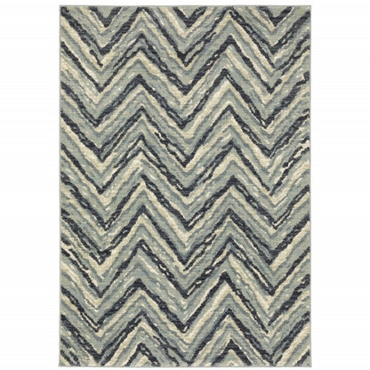 10' X 13' Blue And Ivory Geometric Area Rug