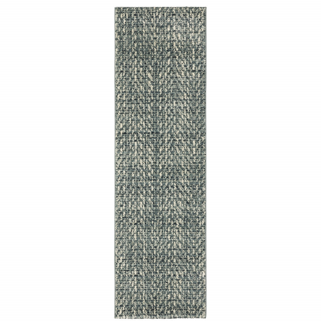 2' X 8' Blue Ivory Grey And Light Blue Geometric Power Loom Stain Resistant Runner Rug