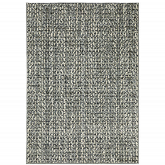 10' X 13' Blue And Ivory Geometric Distressed Area Rug