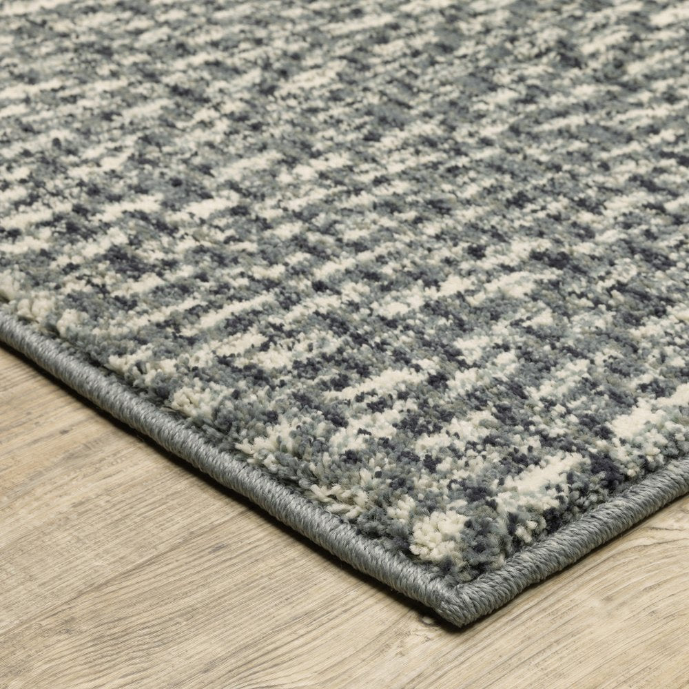 10' X 13' Blue And Ivory Geometric Distressed Area Rug