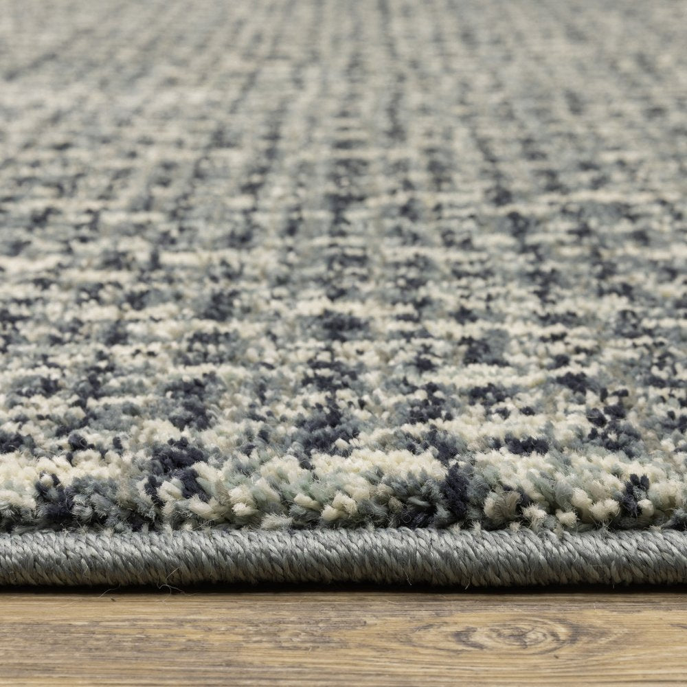 10' X 13' Blue And Ivory Geometric Distressed Area Rug