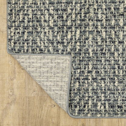 10' X 13' Blue And Ivory Geometric Distressed Area Rug