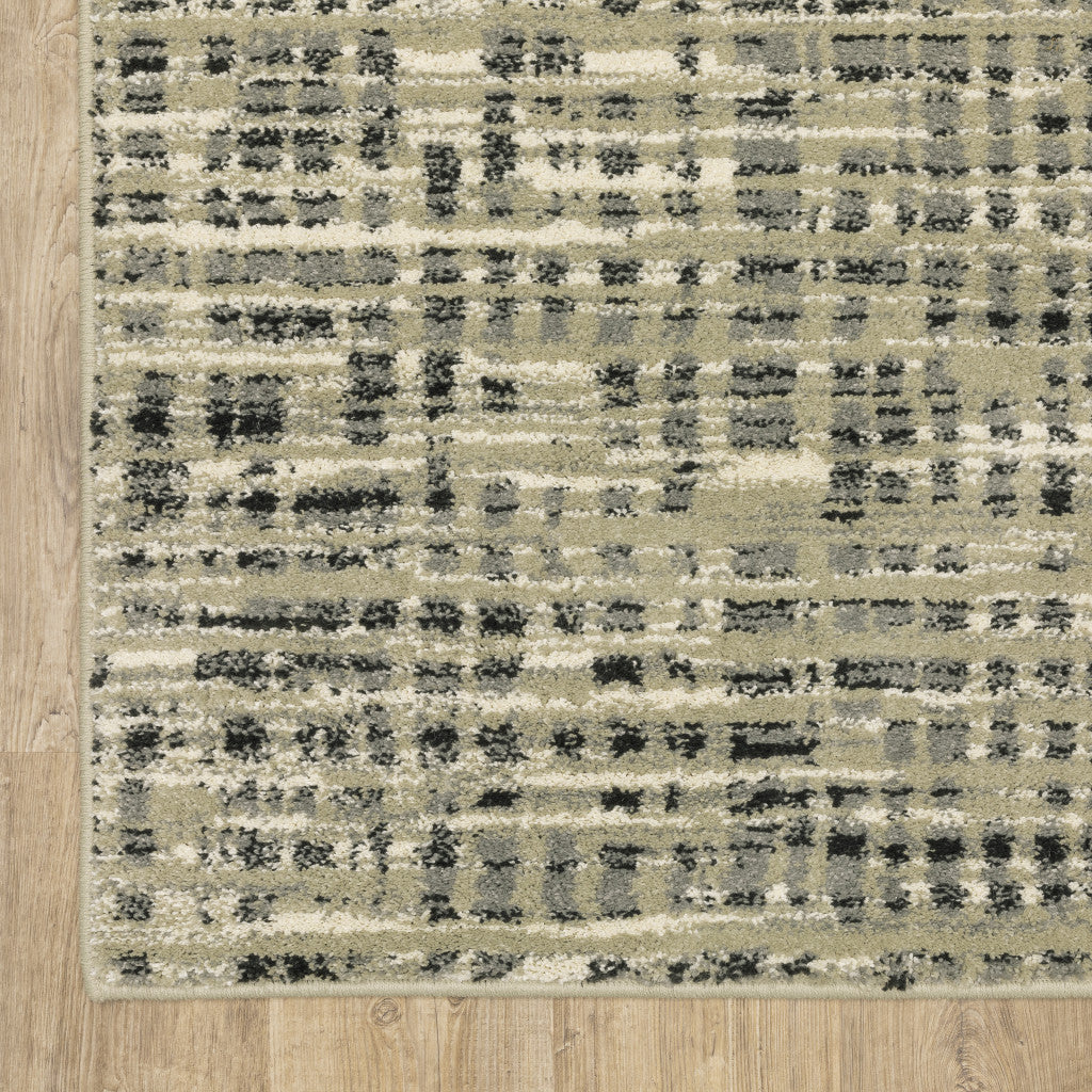 2' X 8' Beige Grey Ivory And Sage Blue Geometric Power Loom Stain Resistant Runner Rug