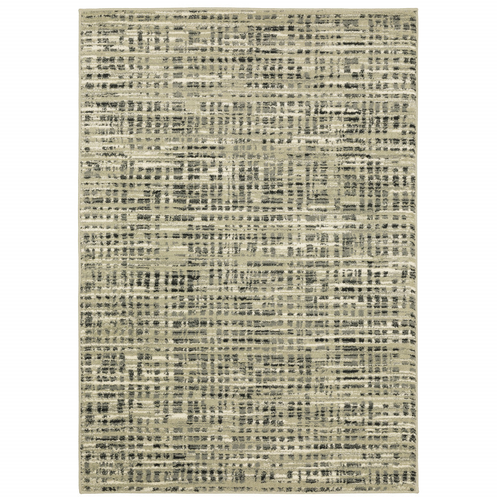 2' X 3' Beige Grey Ivory And Sage Blue Geometric Power Loom Stain Resistant Area Rug