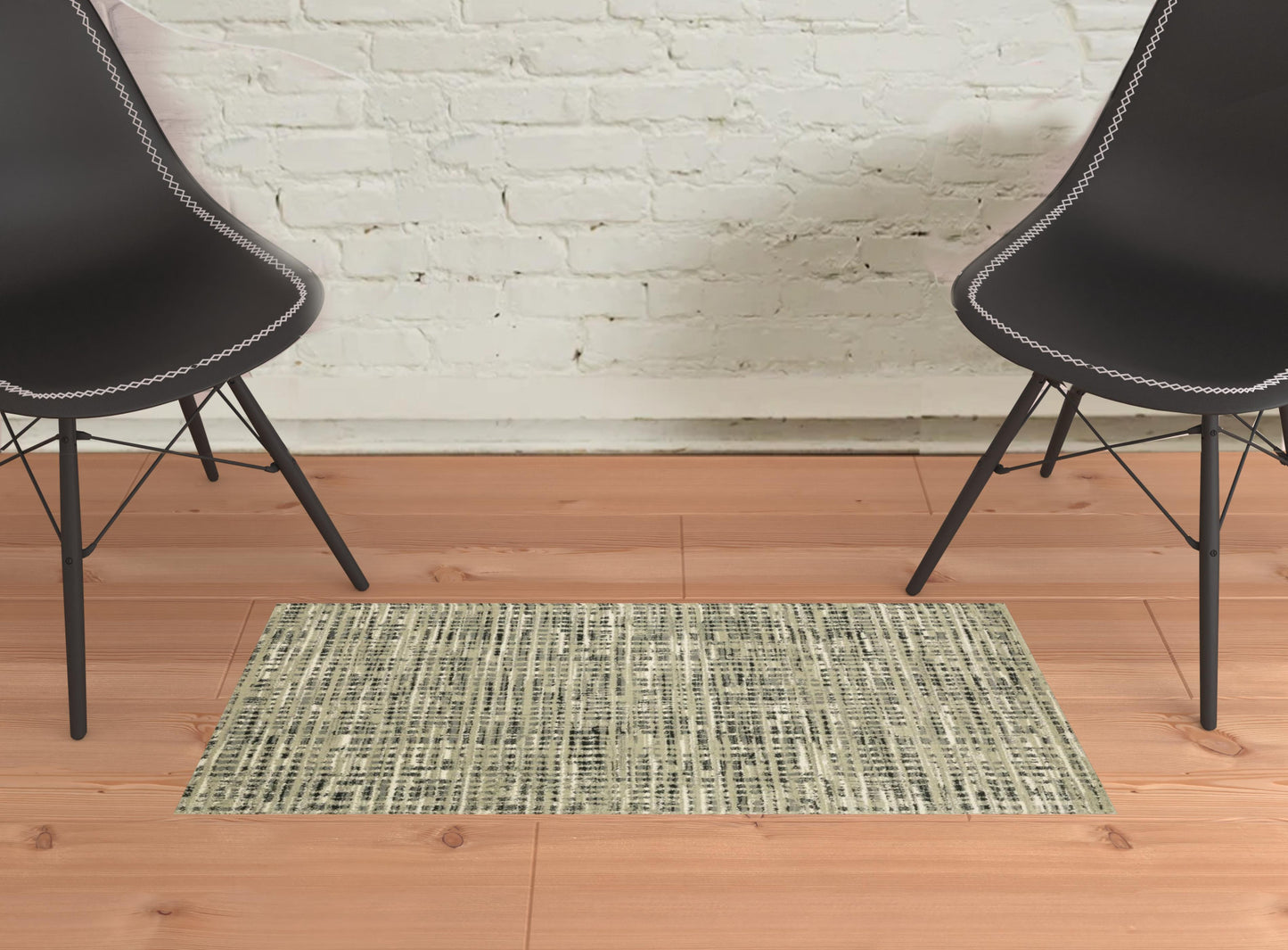 2' X 3' Beige Grey Ivory And Sage Blue Geometric Power Loom Stain Resistant Area Rug