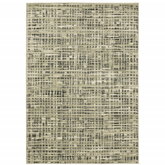 5' X 7' Beige Grey Ivory And Sage Blue Geometric Power Loom Stain Resistant Area Rug