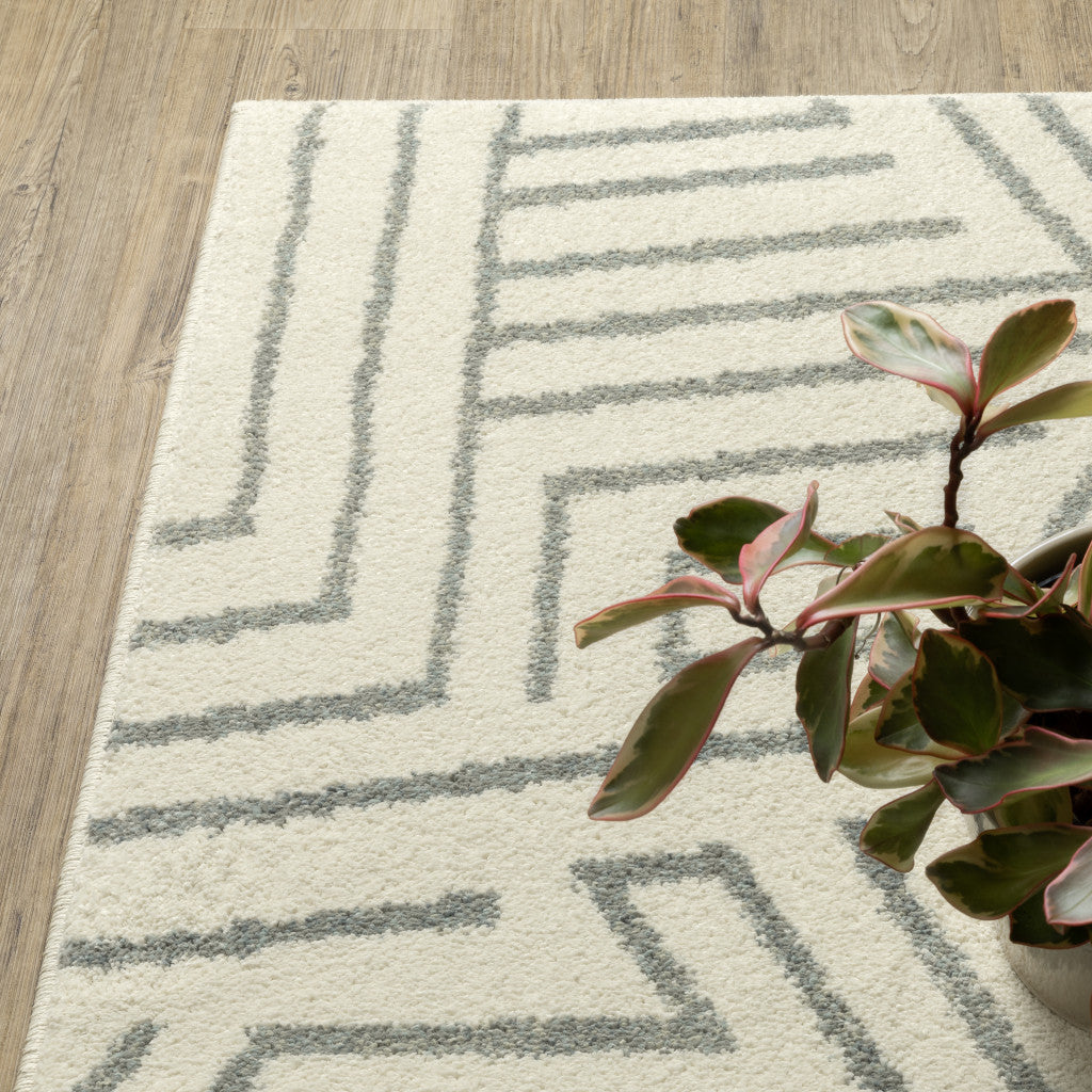 2' X 8' Gray And Ivory Geometric Power Loom Runner Rug