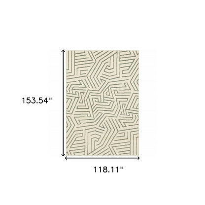 10' X 13' Gray And Ivory Geometric Power Loom Area Rug