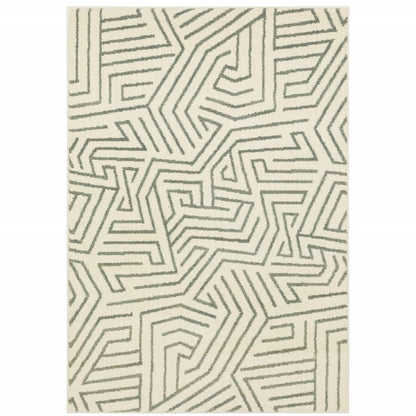 10' X 13' Gray And Ivory Geometric Power Loom Area Rug