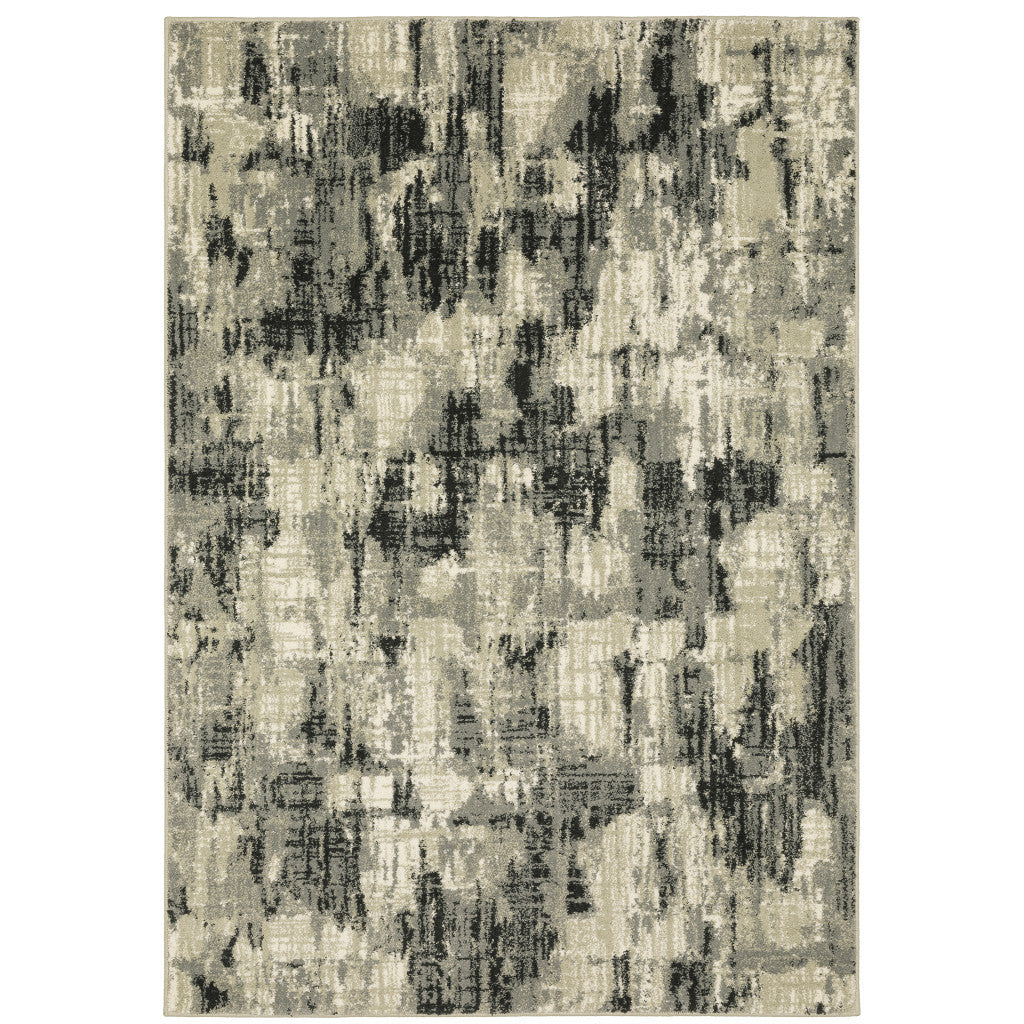 5' X 7' Grey Beige Charcoal And Blue Abstract Power Loom Stain Resistant Area Rug