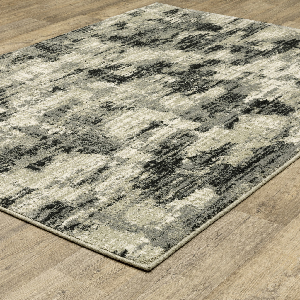 10' X 13' Grey Beige Charcoal And Blue Abstract Power Loom Stain Resistant Area Rug