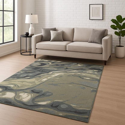 10' X 13' Blue Green And Grey Abstract Power Loom Stain Resistant Area Rug