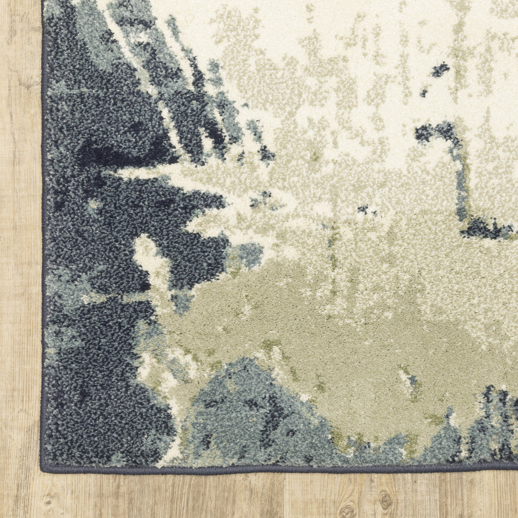 2' X 3' Blue Light Blue Grey Sage Beige And Ivory Abstract Power Loom Stain Resistant Area Rug