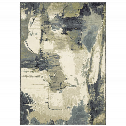 10' X 13' Blue Green And Ivory Abstract Area Rug