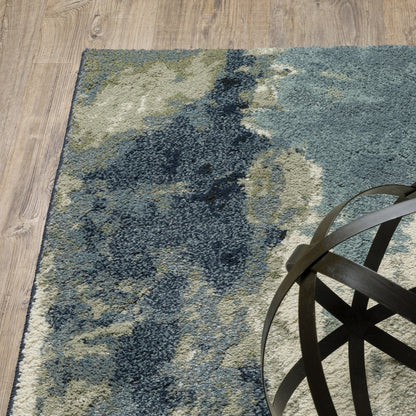 10' X 13' Blue Green And Ivory Abstract Area Rug