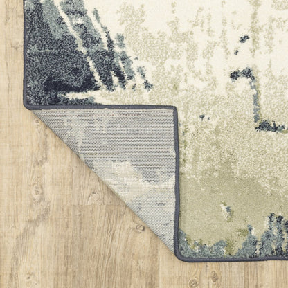 10' X 13' Blue Green And Ivory Abstract Area Rug