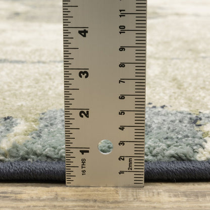 10' X 13' Blue Green And Ivory Abstract Area Rug