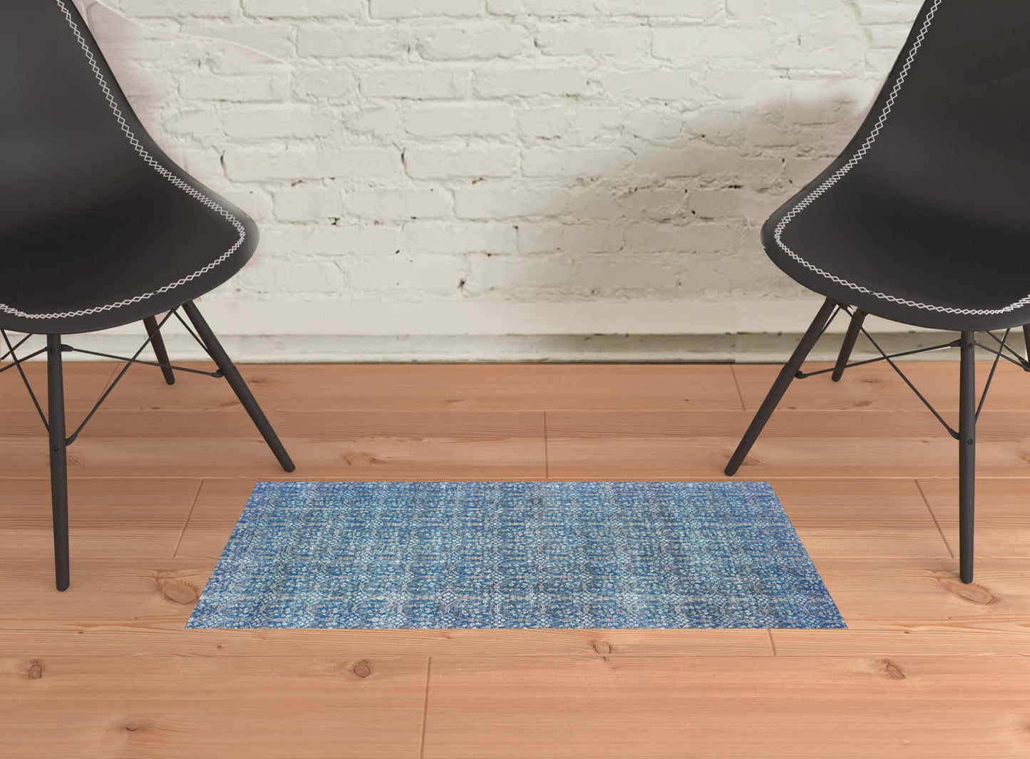 2' X 3' Blue And Brown Floral Power Loom Stain Resistant Area Rug