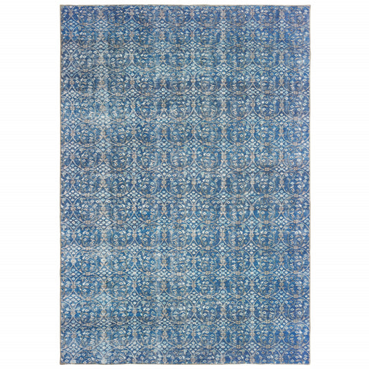 8' X 10' Blue And Brown Floral Power Loom Stain Resistant Area Rug