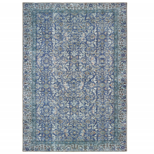 2' X 3' Blue And Grey Oriental Power Loom Stain Resistant Area Rug