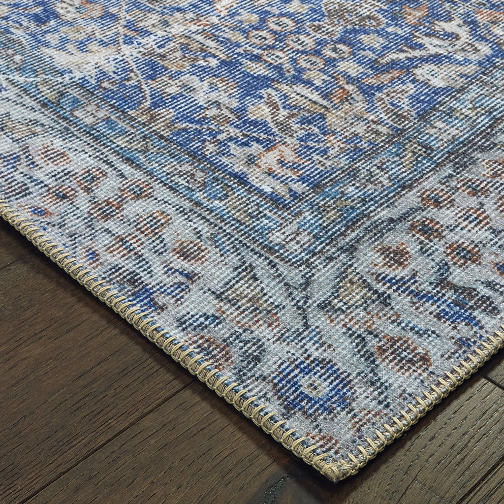 2' X 3' Blue And Grey Oriental Power Loom Stain Resistant Area Rug