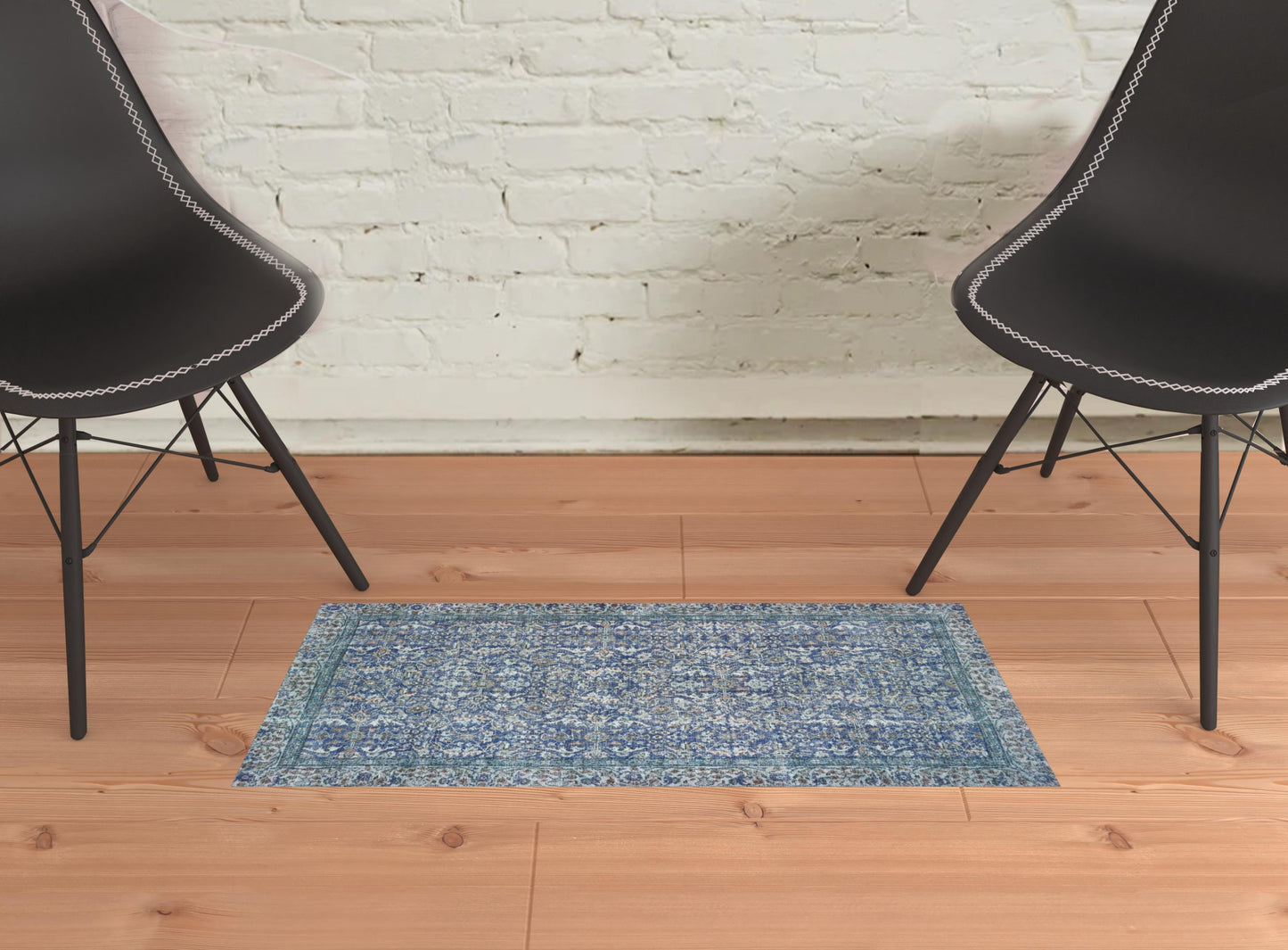 2' X 3' Blue And Grey Oriental Power Loom Stain Resistant Area Rug