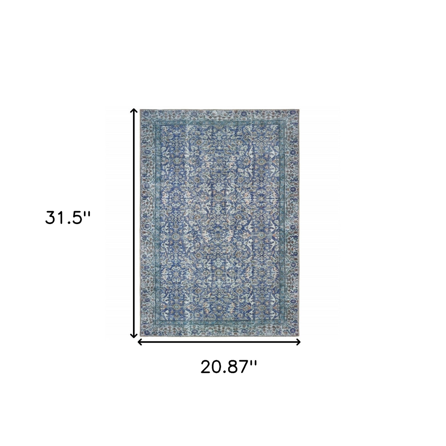 2' X 3' Blue And Grey Oriental Power Loom Stain Resistant Area Rug