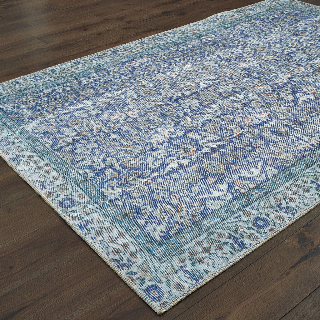 4' X 6' Blue And Grey Oriental Power Loom Stain Resistant Area Rug