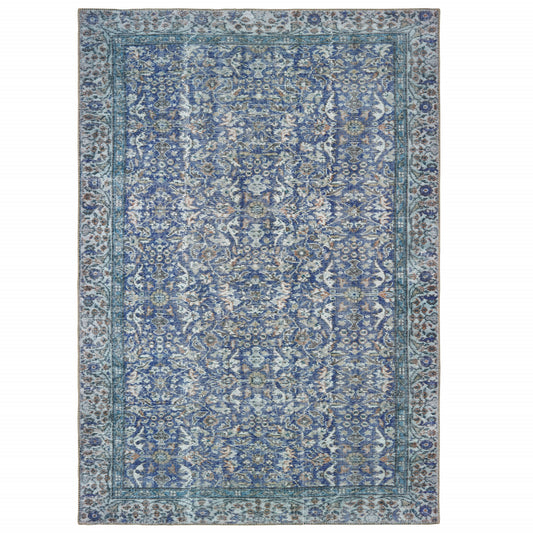 8' X 10' Blue And Grey Oriental Power Loom Stain Resistant Area Rug