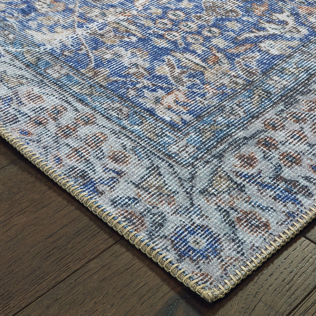 8' X 10' Blue And Grey Oriental Power Loom Stain Resistant Area Rug