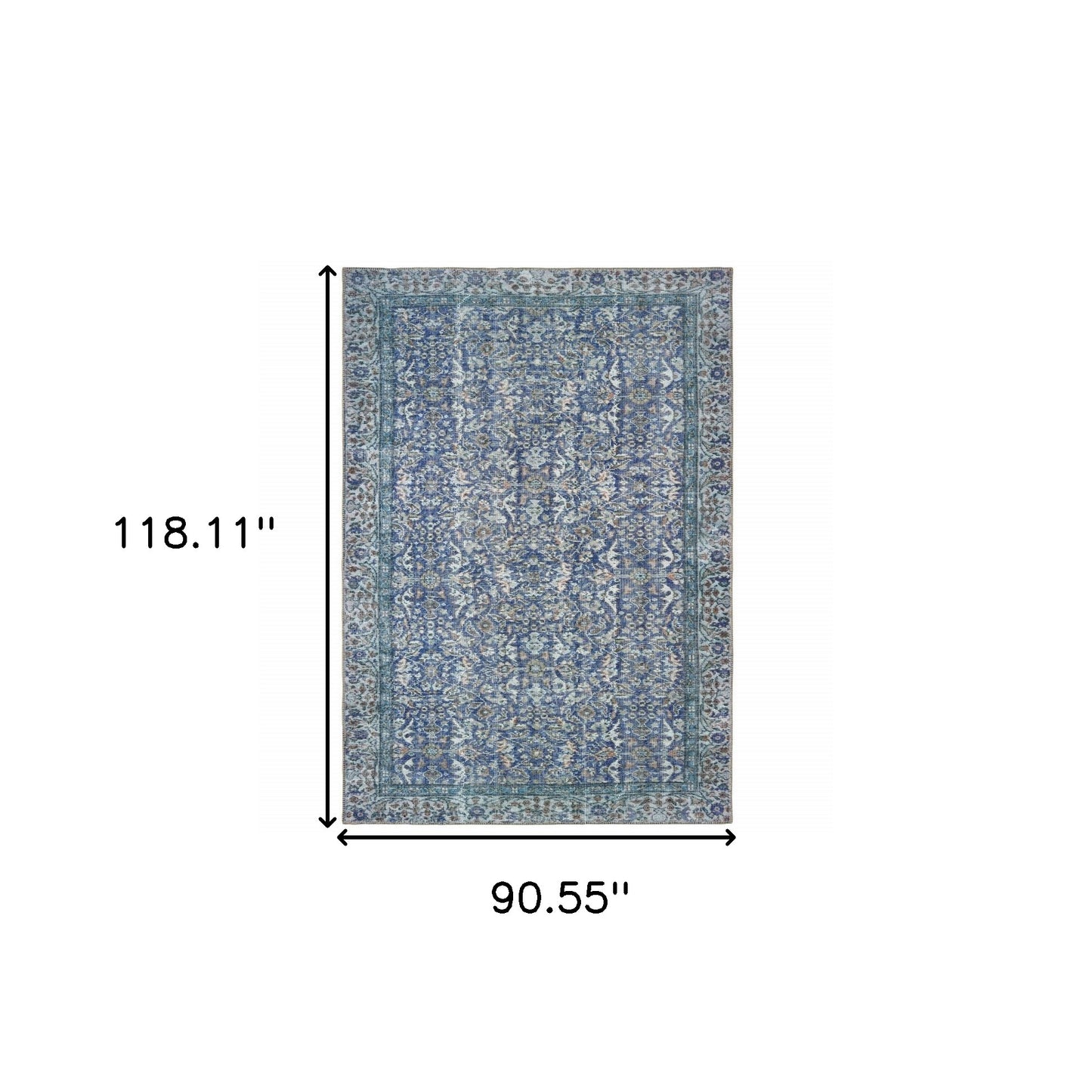 8' X 10' Blue And Grey Oriental Power Loom Stain Resistant Area Rug