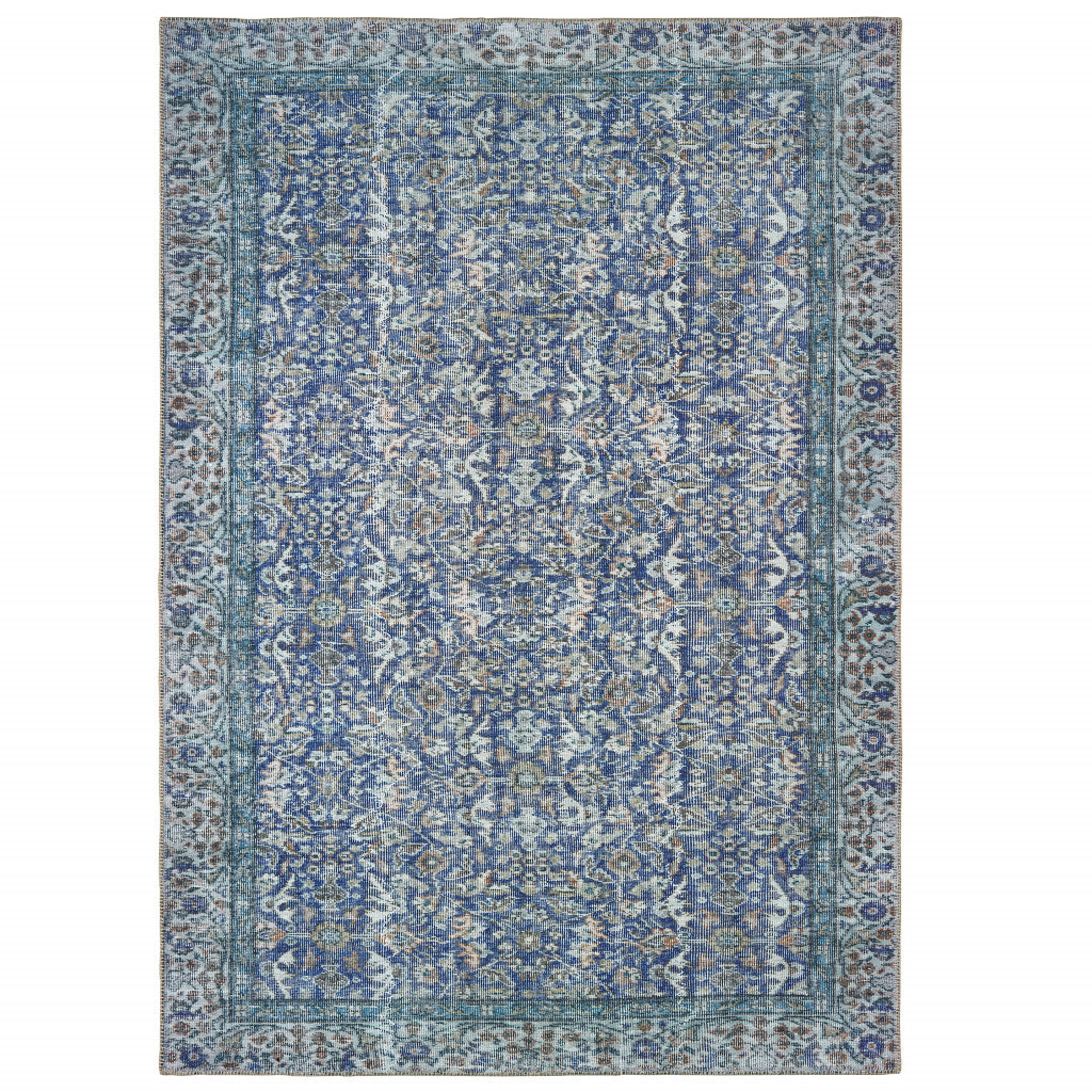 8' X 11' Blue And Grey Oriental Power Loom Stain Resistant Area Rug