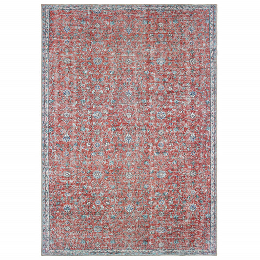 2' X 3' Red And Blue Oriental Power Loom Stain Resistant Area Rug