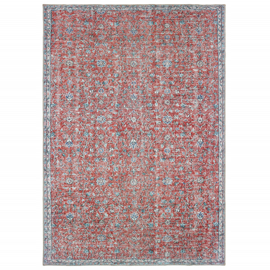 5' X 8' Red And Blue Oriental Power Loom Stain Resistant Area Rug